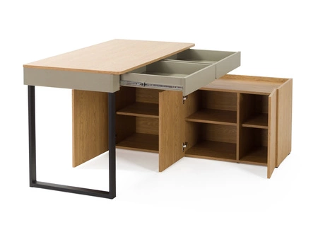 Eckschreibtisch Paguro 131 cm Eukalyptus / eiche baltic dune stilvoller Schreibtisch mit Kommode ideal für ein Jugendzimmer oder Büro