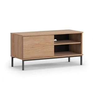 RTV Schrank Tutti 100 cm Eiche Hickory einfache Form des Schrankes auf einem Metallsockel in schwarzem eleganten Design gesetzt