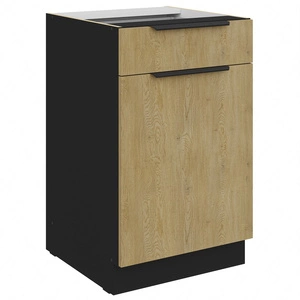 Küchenschrank mit Schublade und Regal Crotone 50 D 1F 1S BB Metallkantengriffe feuchtigkeits- und beschädigungsbeständiger Schrank