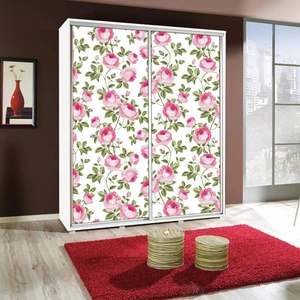 Artistino 155 cm Schiebeschrank mit Rosengrafik Der Korpus des Schranks in Weiß ist aus 22 mm starker Platte gefertigt