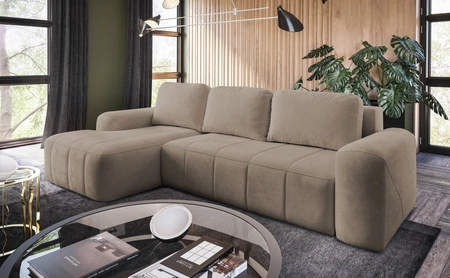 Ecksofa mit Schlaffunktion Bovec dunkelbeige linke Seite stilvolles Ecksofa mit ergonomischer Form hydrophobem Stoff