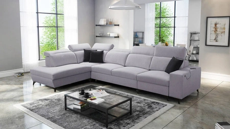 Ecksofa mit Schlaffunktion Kelly Sleek XI graue Esche linke Seite stilvolles und bequemes Ecksofa aus strapazierfähigem Webstoff