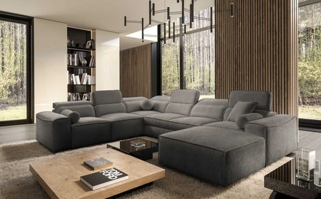 Ecksofa mit Schlaffunktion Viano VIII grau rechts modernes Ecksofa mit interessantem Design Bettzeugcontainer