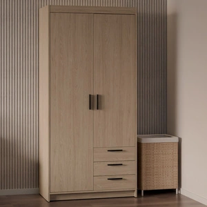 Kleiderschrank Rene 90 cm Eiche geölt modernes Design ABS Einfassung idealer Kleiderschrank für Schlafzimmer oder Ankleidezimmer geräumige Schubladen