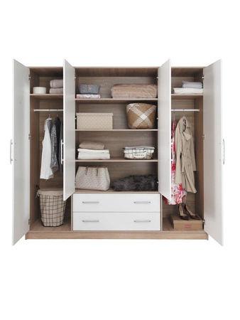 Kleiderschrank Caspe 200 cm hell sonoma Eiche / weiß modernes Design ABS-Finish und Aluminiumgriffe