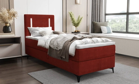 Boxspringbett Norco 80x200 dunkelrot stilvolles Bett mit Staukasten Beleuchtung im Kopfteil fügt eine einzigartige Note