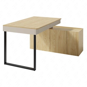 Eckschreibtisch Paguro 131 cm sandbeige / geölte Eiche stilvoller Schreibtisch mit Kommode ideal für Jugendzimmer oder Büro