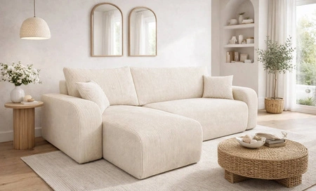 Ecksofa mit Schlaffunktion Fiesta elfenbein universal Ecksofa für Wohnzimmer Cordstoff Bettzeug-Container