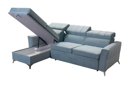 Ecksofa mit Schlaffunktion Rava graphit links Samt komfortables und funktionelles Ecksofa mit verstellbaren Kopfstützen