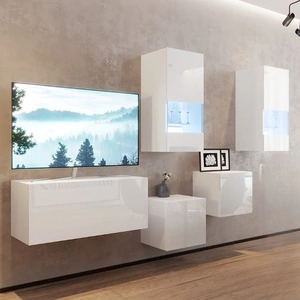 Hängeelement Termo weiß / weiß glänzend Trendige und stilvolle Wohnwand mit grifflosem Push-to-Open-Türsystem