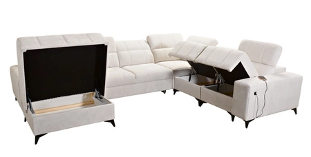 Ecksofa mit Schlaffunktion Penejos VIII creme linke Seite stilvolles Ecksofa Bett aus strapazierfähigem Stoff