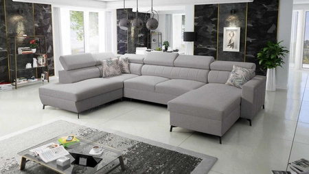 Ecksofa mit Schlaffunktion Savona VI hellgrau rechts elegantes und bequemes Ecksofa für Wohnzimmer mit zwei Bettkästen 