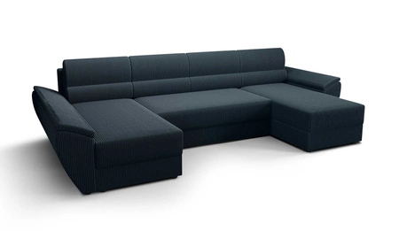 Ecksofa mit Schlaffunktion Fogu U III blau stilvolles Ecksofa mit Armlehnen und Bettzeugablage Kordelstoff