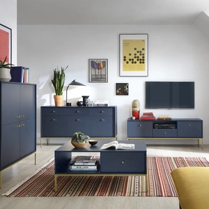 Möbelset Mono Dunkelblau Minimalistisches Design Wohnzimmermöbelset oder für das Wohnzimmer goldene metallische Elemente