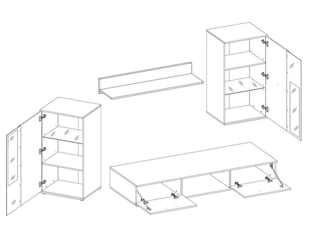 Senja weißer Hängeschrank modernes Design dekorative geriffelte Fronten mit Metallgriffen
