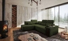 Ecksofa mit Schlaffunktion Tesalia VII grün links modernes Design komfortable Schiebelehne Schublade in der Seite des Möbels
