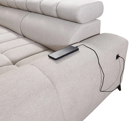 Ecksofa mit Schlaffunktion Bolmso III Senf rechts Ecksofa mit Bettzeugcontainer Vollauszug in der Seite des Möbels