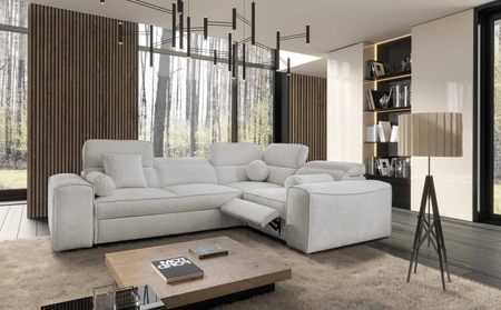 Ecksofa mit Schlaffunktion Viano II Lux grau Esche rechtshändig Designer-Ecksofa für das Wohnzimmer mit komfortablem ausziehbarem Fußteil