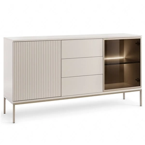 Kommode Amma 154 cm beige einzigartiges Design dekorative geriffelte und verglaste Fronten der Kommode
