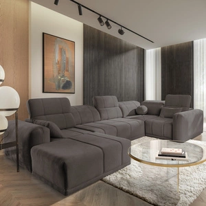 Ecksofa mit Schlaffunktion Cetara IV grau braun linke Seite stilvolles Eckdesign mit verschiebbaren Rückenlehnen zwei Bettkästen