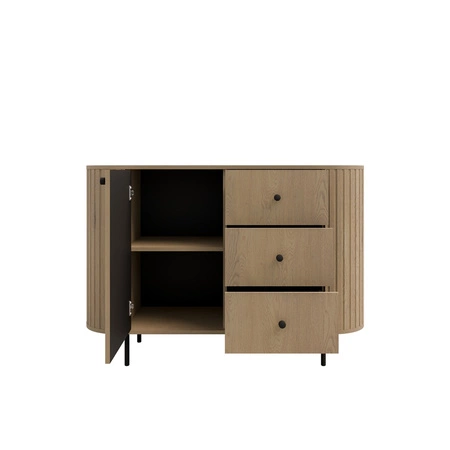 Kommode mit Schubladen Ovalio 123 cm Eiche cremona elegante Kommode mit einem außergewöhnlich stilvollen Design ovale Form akzentuiert durch Fräsen