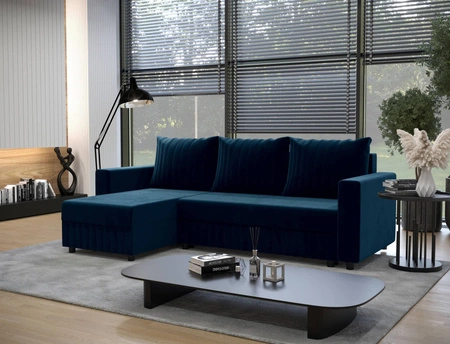 Ecksofa mit Schlaffunktion Pasco marineblau links klassisches Ecksofa, das sich in jedes Dekor einfügt Ziernähte