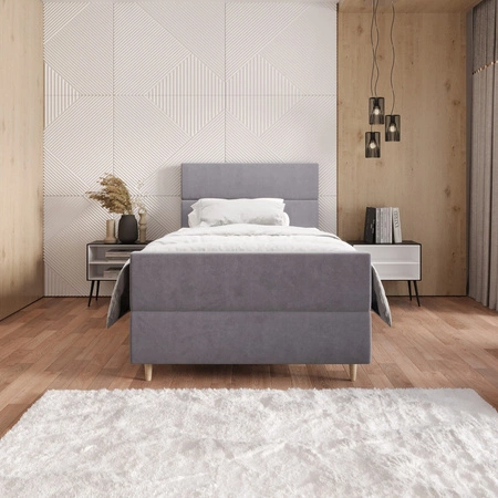 Boxspringbett Benet 90x200 hellgrau im modernen skandinavischen Stil mit gepolstertem Kopf- und Fußteil Bett mit Staukasten