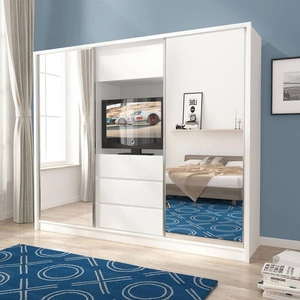 Artos Schiebeschrank 254 cm weiß TV-Nischenschrank ideal für Schlafzimmer oder Jugendzimmer