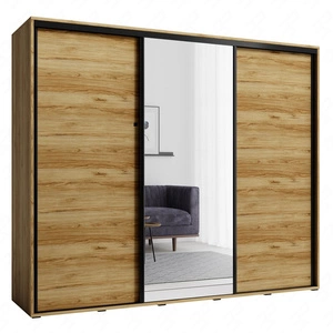 Schiebeschrank mit Spiegel Penelope 255 cm Eiche catania modernes Design und ABS-Finish ideale Garderobe für Schlafzimmer oder Ankleidezimmer