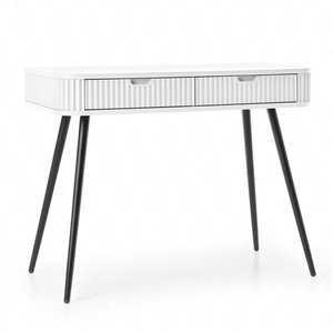 Zoya weiß Konsole mit Schubladen stilvolle und funktionale Schminktisch geschwungene massive Form geriffelte Schubladenfronten Metallbeine