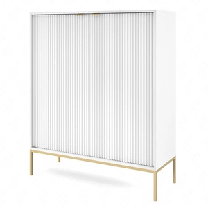 Kommode Lovro 104 cm weiß modernes Design Kommode mit goldenen Accessoires bereichert wird Liebhaber der expressiven Interieur begeistern