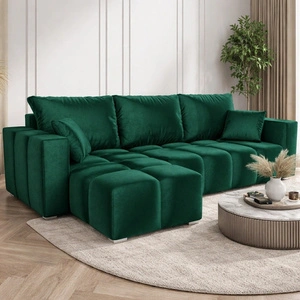 Ecksofa mit Schlaffunktion Linco flaschengrün universal Ecksofa mit modernem Design aus weichem Samtstoff