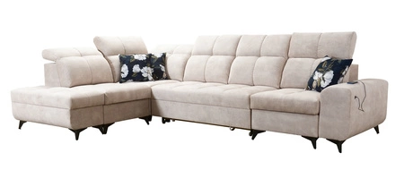 Ecksofa mit Schlaffunktion Buffalo XI beige linke Seite stilvolles Ecksofa mit drei Bettkästen Velourstoff