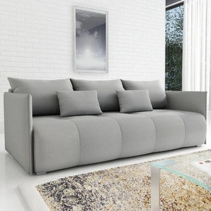 Sofa mit Schlaffunktion Selva hellgrau funktionelles Wohnzimmersofa mit Stauraum für Bettzeug aus strapazierfähigem Webstoff