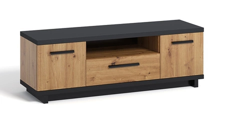 Möbelset Simi Eiche artisan / schwarz klassische Möbelform aus hochwertiger Schichtstoffplatte ideale Wohnwand für das Wohnzimmer