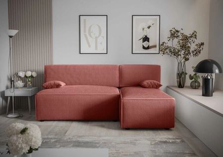 Ecksofa mit Schlaffunktion Brandon Indian Pink rechte Ecke dreidimensionaler Stoff mit ausdrucksstarken Streifen Bettzeugbehälter