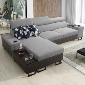 Ecksofa mit Schlaffunktion Flavio hellgrau / graphit links elegantes Ecksofa mit einer offenen Bar an der Seite des Möbels