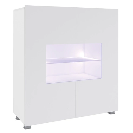 Kommode Apulia 100 cm mit Glasfront Weißer Glanz Minimalistisches Design Stilvolle Kommode für das Wohnzimmer Einfache Form, die sich in jedes Interieur einfügt