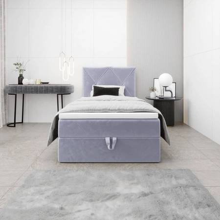 Boxspringbett Arvada 90x200 hellblau im modernen skandinavischen Stil mit gepolstertem Kopfteil Bett mit Staukasten