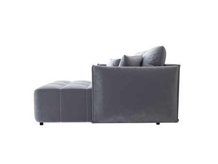 Ecksofa mit Schlaffunktion Oroso blau rechte Ecke weicher Samtstoff mit hydrophober Beschichtung Leinencontainer