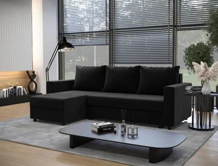 Ecksofa mit Schlaffunktion Pasco schwarz links klassisches Ecksofa, das sich in jede Einrichtung einfügt Ziernähte