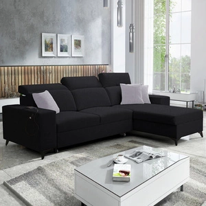 Ecksofa mit Schlaffunktion Kelly Sleek schwarz rechts geflochten bequem und funktional Ecksofa für Wohnzimmer