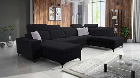 Ecksofa mit Schlaffunktion Kelly Sleek VI schwarz links modernes Design Ecksofa für Wohnzimmer mit verstellbaren Kopfstützen
