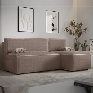 Brandon Schlafsofa hellbraun rechte Ecke dreidimensional gestreifter Stoff ausdrucksstarker Bettkasten