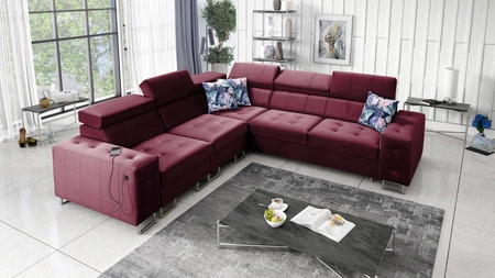Ecksofa mit Schlaffunktion Hampton III burgundy links komfortables Ecksofa aus glattem und weichem Samtstoff