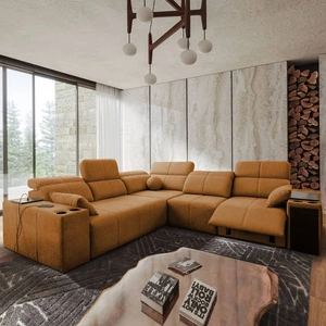 Ecksofa mit Schlaffunktion Tesalia III Lux honey rechts komfortables Ecksofa mit ausziehbarem Fußteil Schiebefunktion der Rückenlehne