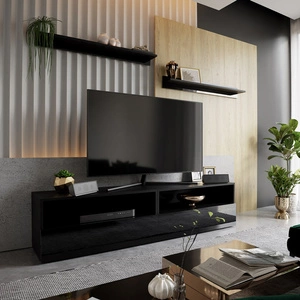 Plisii 172 cm schwarz / schwarz glänzend RTV Schrank mit Aufhängung und Regale stilvolles Design zu jedem Interieur passen