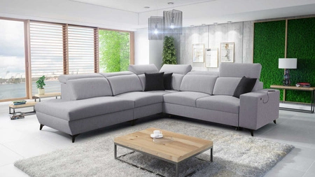 Ecksofa mit Schlaffunktion Kelly Sleek IX Esche grau links Ecksofa mit bequemen Armlehnen und verstellbaren Kopfstützen