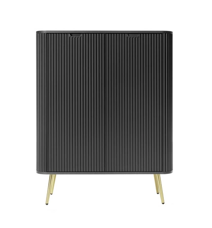 Zoya 103 cm Kommode schwarz elegantes Design ovale Form auf goldenen Metallbeinen geschmackvolle geriffelte Front gesetzt