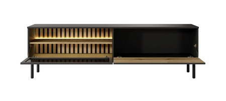 RTV Clovis 180 cm schwarz / Eiche evoke praktischen und stilvollen Schrank mit Glasfront mit LED-Beleuchtung bereichert